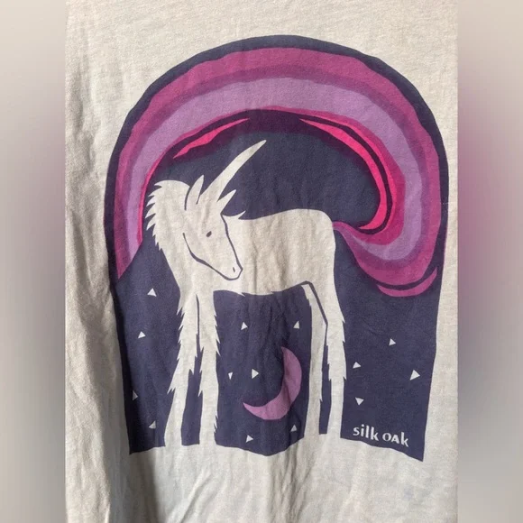 Vintage screen printed Unicorn Silk Oak long sleeve tunic tee blue - Picture 2 of 4